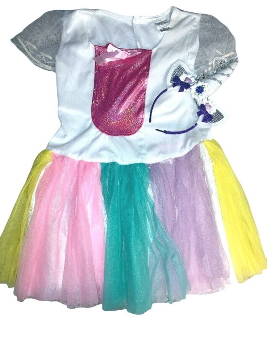 None Other - Unicorn Costume Dress and Headband Set Multicolor Tulle Skirt Girls Size Large